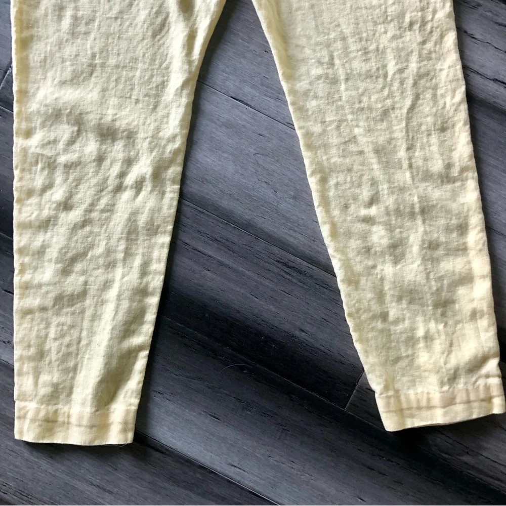 Vintage Y2K Pastel Yellow Linen Cropped Overalls - Picture 10 of 12